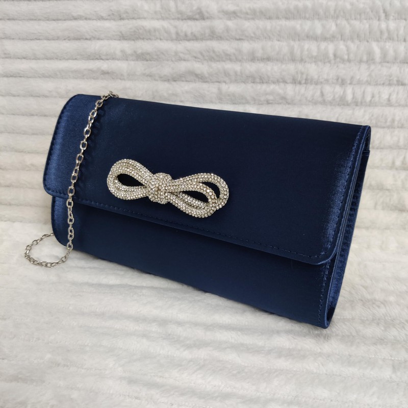 Satin Diamante Bow Style Bridal Prom Wedding Evening Clutch Party