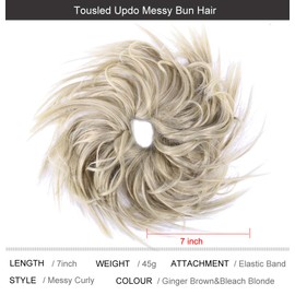 Tousled Updo Messy Bun Hair Piece Scrunchies Synthetic Wavy Extension Ponytail with Elastic Rubber Band Hairpiece Updo Extensions Scrunchies Hair Ponytail Chignon Instant Ponytail for Women-18/613#