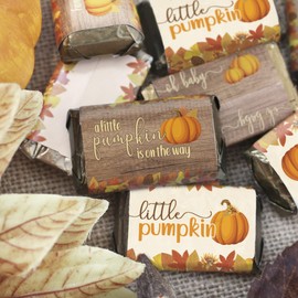Rustic Fall Little Pumpkin Baby Shower Mini Chocolate Candy Bar Wrappers - Autumn Unisex Baby Shower Party Favor Stickers - 45 Labels – Fall Harvest Gender Neutral Theme