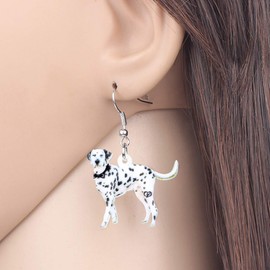 DUOWEI Cute Spot Dalmatian Dog Earrings Acrylic Pets Dog Dangle Jewellery Gifts for Women Girls, Zinc, Sandstone