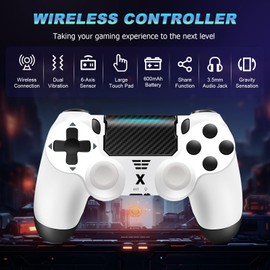 Effdrdfs Wireless Controller, Upgraded Controller Wireless for PS-4/Slim/PC, Bluetooth Gamepad Joystick with Dual Vibration/Touch Panel/ 3.5mm Audio Jack/Six-Axis/Ergonomic(White)