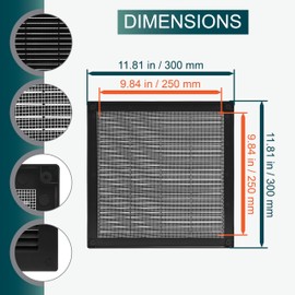 Ecopro Vent / 10'' x 10'' Inch Opening Measurement / Black Square Vent External Grille with Protective Mesh - Lightweight Plastic Register / Cover Indoor Outdoor Soffit Vent - 12x12 Outer Measurement
