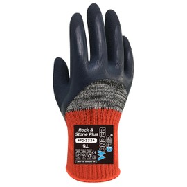 Wondergrip - Rock & Stone Plus - WG-333+ Safety Gloves - Double Latex Coating & Non-Slip Grip - Heat, Cold, Cut Level B Protection - Heavy Duty & Ergonomic Fit - Black/Red - X Large