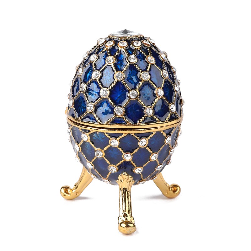 QIFU Vintage Blue Easter Egg Style Trinket Box with Mini