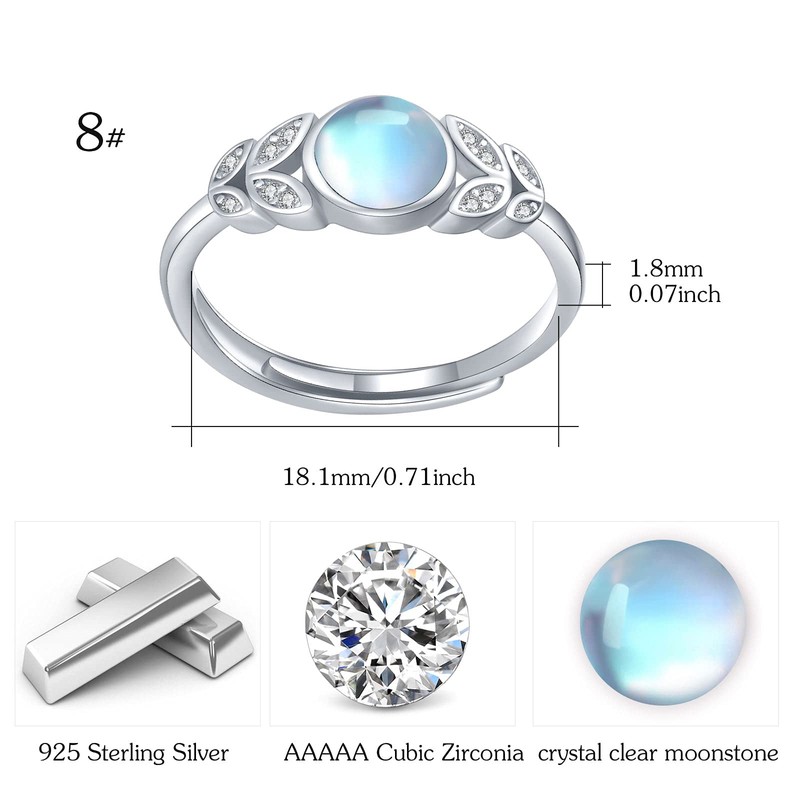 Moonstone & Turquoise for Women 925 Sterling Silver Adjustable Rings