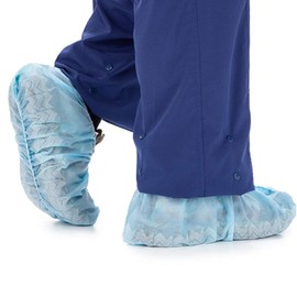 EZGOODZ Blue Shoe Covers Disposable Non Slip 18.5" x 9", Pack of 300 Disposable Shoe Covers, Disposable Shoe Covers for Indoors with Elastic Ankle, Plastic Shoe Covers for Construction Work
