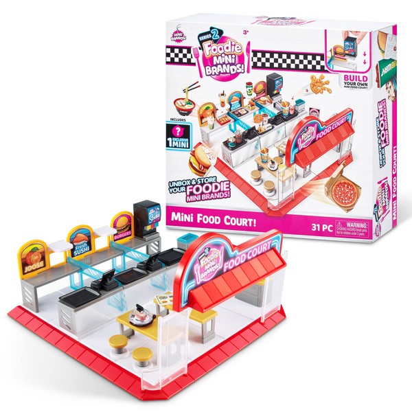 Mini Brands Foodie Series 2 Food Court Playset with 1 Exclusive Mini by ZURU - Includes Real Mini Fast Food Brands Collectibles, Food Court Playset for Role Play and Displaying Collection