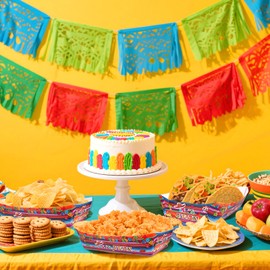 Mexican Nights Taco Trays, 48 Pcs Mexican Nacho Popcorn Food Boat Disposable Serving Basket Plates for French Fries Snack Hot Dog BBQ Birthday Carnival Fiesta Party Supplies