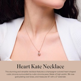 Rocksbox Kate Heart Pendant Necklace in Champagne - Rose Gold Pendant Necklace - 18k Rose Gold Plating with Cubic Zirconia - Premium Quality Jewelry - 16" with Extender