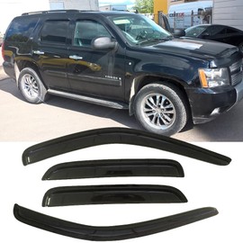 STARTSHIP 94514 Side Window Visor Wind Vent Deflector fit for 2007-2014 Chevy Tahoe/GMC Yukon,4pcs Outside Mount Style Tap-On Sun Rain Guards Set,Dark Smoke Window Shade
