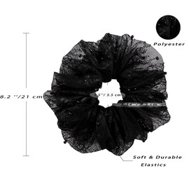 Enchanting Lace Oversized Hair Scrunchies - Pure Beauty with Crystal & Pearls for Women's Romantic Hairstyles - Hair Ties No Damage - Cicimeiluody (Black)