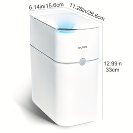 Automatic Motion Sensor Bathroom Trash Can with Lid, Slim Motion Sensor Plastic Narrow Seam Trash Can for Bedroom, Kitchen, Office, RV, 4 AA Battery Powered (Batteries Not Included), White