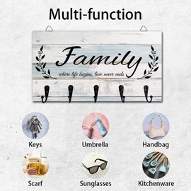 DELORIGIN Key Holder Key Hooks Organizer Hanger Rack Family Wall Mounted Wooden Key Rack with 5 Key Hooks for Home Entryway Front Door Kitchen Hallway Bedroom Wall Decorative Key Storage