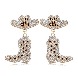 Western Country Earrings Sparkly Rhinestone Bead Boots Hat Dangle Earrings for Women Fun Southern CountryVacation Drop Dangling Earrings Jewelry Gifts (AB rhinestone cowgirl earrings)