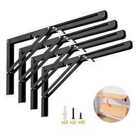 Yarssihha 16 Inch Folding Shelf Bracket, 4 Pack Heavy Duty Wall Mounted Foldable Brackets, Space-Saving Metal Collapsible Shelf Brackets, Max Load:180lbs
