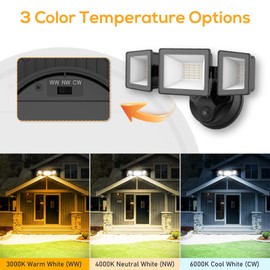 ALUSSO Dusk to Dawn Outdoor Lighting, 40W 4000LM Dusk Till Dawn Outdoor Light, 3000K/4000K/6000K 3CCT IP65 3 Heads Security Lights Dusk to Dawn for House Garage Yard Walkway 2 Pack Black