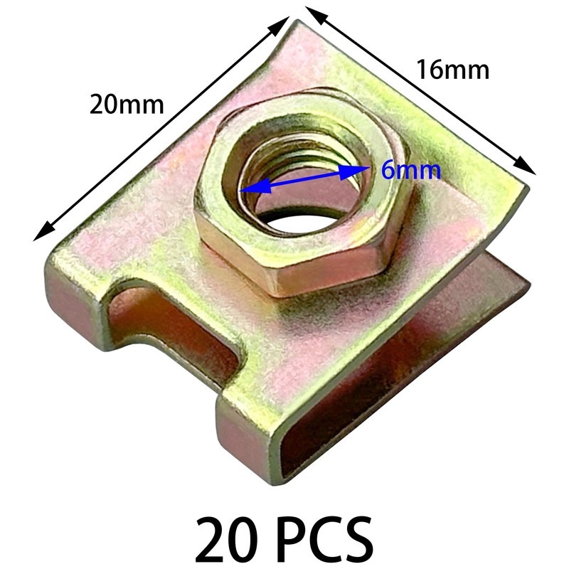 20 PCS Clip-On Nuts,U Shapes Nut Clamps Metal Clips Screw