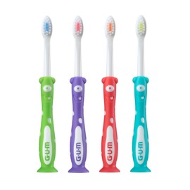 GUM Monsterz Children and Toddler Toothbrush, Soft Bristled Kids’ Toothbrush with Su Countion Cup, for Ages 2+, 1 Count (Pack of 6)