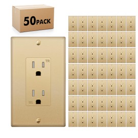 Micmi 15A Decorator Receptacle Outlet, Tamper Resistant, Decorative Electrical Receptacle, 15 Amp 125 Volt, Grounding with Wall Plate UL Listed (Golden, 50pack)