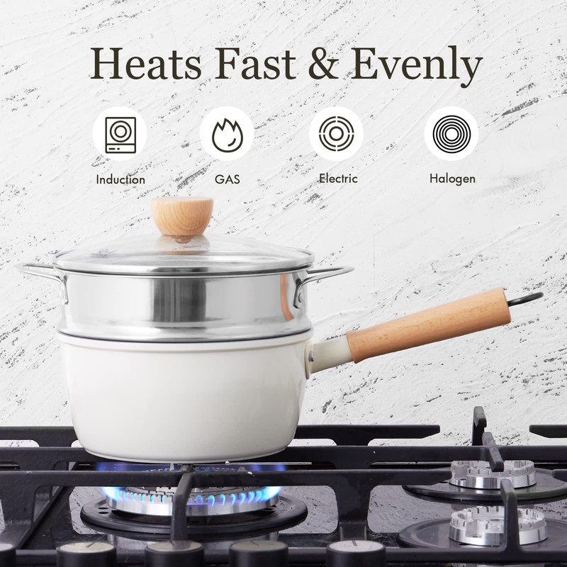 ROCKURWOK Ceramic Nonstick Sauce Pan with Lid, 2.2 Quart Cooking