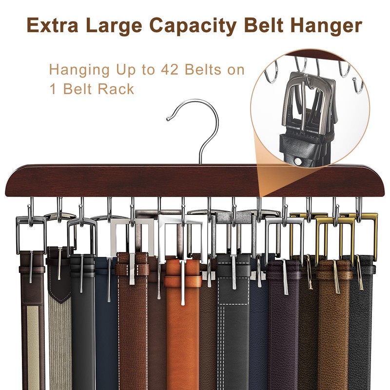 Belt Hanger for Closet, Sturdy Wood Belt Rack Closet Accessories