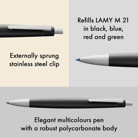 Lamy 2000 Black 4 Color Ballpoint Pen - Multi Color Ballpoint Pen (Black, Blue, Red, Green) - With Visibility Mechanism - Includes M21 Ballpoint Pen Refill for Black, Blue, Red and Green