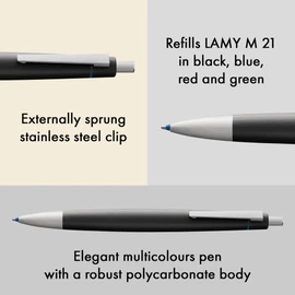Lamy 2000 Black 4 Color Ballpoint Pen - Multi Color Ballpoint Pen (Black, Blue, Red, Green) - With Visibility Mechanism - Includes M21 Ballpoint Pen Refill for Black, Blue, Red and Green