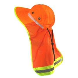 Men High Visibility Reflective Sun Hat with Neck Flap Wide Brim Boonie Hat Bucket Cap (1pc Neon Orange #B)