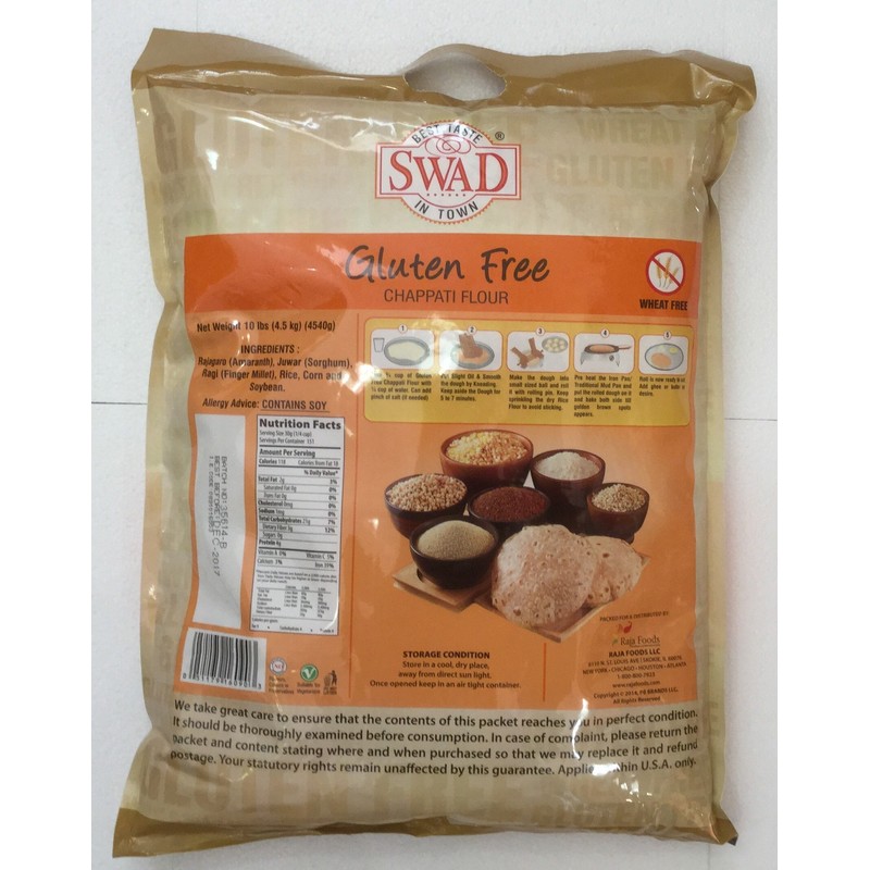 Swad Gluten Free, Wheat Free Multi-Grain Flour - 10lb., 4.5kg,