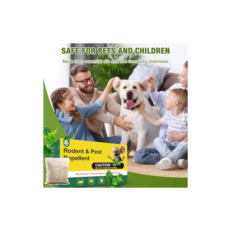 45PCS Mouse Repellent Pouches, Non-Toxic Peppermint Scent, Safe for Children
