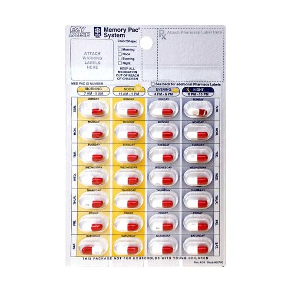 6 Refill Cards for Weekly or Monthly for Cold Seal Blister Pack System (Weekly-Large)