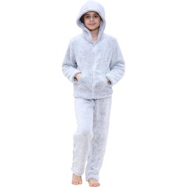 A2Z 4 Kids Girls Boys Plain Pyjamas Extra Soft Loungewear Thick Pile Fleece - PJS 203 Zipped Grey 11-12