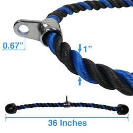 Break Limitz Blue Tricep Rope Pull Down & Poster Set | 27 or 36 Inch Heavy Duty Nylon Rope, Chrome Cable Attachment | Professional or Home Gyms | Includes Workout Poster, Snap Hook, Bag