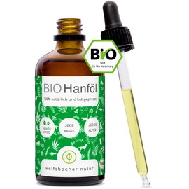 Bio Hanföl für Hunde und Katzen 50ml I 100% Natürlich und Kaltgepresst - Unterstützung für Fell & Haut durch Omega 3-6-9, Beruhigungsmittel für Hunde - DE-ÖKO-060