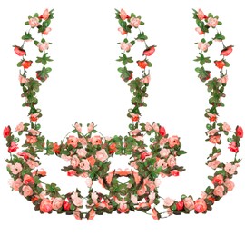 Flower Garland, Pack of 3, Rose Garland, 2.45 Rice Simulated Decorative Roses, Flower Garland, Artificial, Suitable for Everyday Use, Weddings, Party Decorations etc. (Red, Pink)