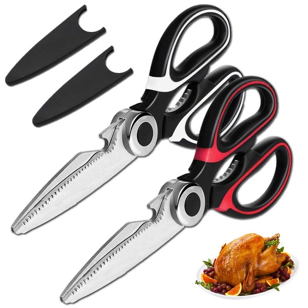 Kitchen Scissors, 2PCS Heavy Duty Kitchen Scissors, Scissor for Kitchen Use,Stainless Steel Scissors for Chicken, Poultry, Fish, Meat, Vegetables, Herbs, BBQ, Bones, Flowers, Nuts