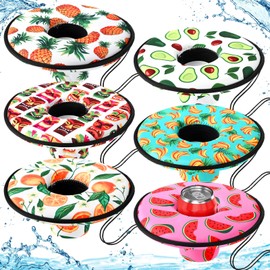 Funnymoom 6 Pcs Neoprene Floating Drink Holder Floating Coaster Pool Drink Floats Pool Beer Holder with Rope for Summer Theme Party Tub Lake Boat Water, Medium Size (Fruit Style)