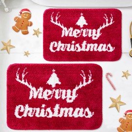 BOANKODU Christmas Bathroom Rugs Christmas Decorations Bathroom Super Soft Bath mat, Microfiber Bathroom Carpet, Non-Slip Bathroom mat Washable Bath Rug (20x32 inches + 16x24 inches)