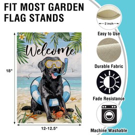 Artofy Welcome Spring Summer Black Labrador Dog Small Decorative Garden Flag, Pet Beach Coastal Yard Lawn Outside Decor Dog Lover Gifts, Swim Ring Nautical Outdoor Home Decoration Double Sided 12 x 18