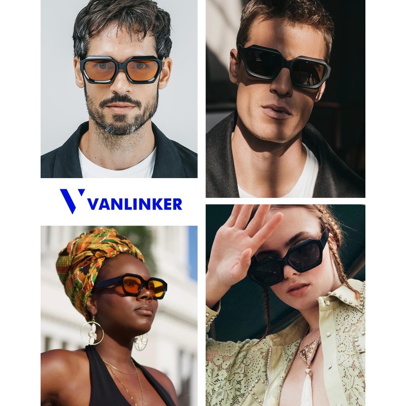 VANLINKER Thick Square Sunglasses for Men Women Retro Vintage Chunky