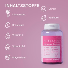 Nutrafine Hormonbalance – Löwenzahn, Bromelain, Vitamine & Mineralstoffe – 60 Kautabletten