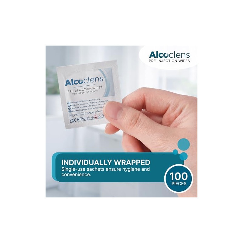 Pre-Injection Alcohol Wipes/Swabs Box of 100 Sachets