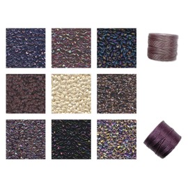 90g Grams Long Magatama Bead Mix Miyuki. Violet, Amethyst, Lilac, Orchid, Lavender. 9 Colors, 10g Each Plus 2 spools Cord. Kumihimo, Peyote, Macrame.