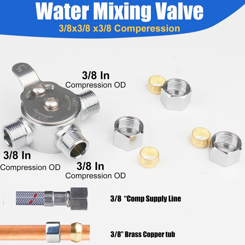 WHK Water Mixing Valve Hot Cold Water Mixer, Inlets and