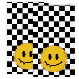 Black and White Checkered Bathroom Hand Towels, Smiley Face Bath Hand Towel for Decorative Fingertip Towels Set of 2 for Home Bathroom Spa Hotel Gym 14"X28"