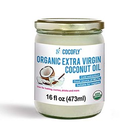 Cocofly Organic Extra Virgin Coconut Oil, Raw Coconut Oil For Skin, Hair and Cooking, Pure Coconut Oil (Aceite de coco) Unrefined with MCTs 16 Fl.oz