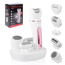 Journeyside Women's Epilator, 5-in-1 Epilator Women's Wireless, Lady Shaver, Epilator for Long-Lasting, Shaving and FaceSpa Face Epilator, Wet & Dry, with Light LED, White