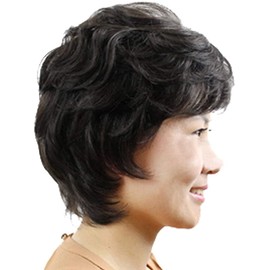 Wig, Short Human Hair, Hand Planted, Middle Aged Full Wig, Women's Wig, Black Hair, Mother's Wig, Hair Removal, Medical Wig, Curl, Women's 100% Human Hair, Fashionable, Perm, Fluffy, Breathable, Brown