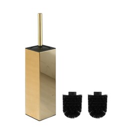 BGL Square Toilet Brush with Holder,Stainless Steel Rubber Painted Toilet Bowl Brush and Holder for Bathroom,2 Cleaner Brush Heads,Gold