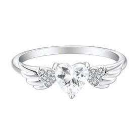 Starchenie Heart Birthstone Ring for Women 925 Sterling Silver Angel Wings Ring Size7